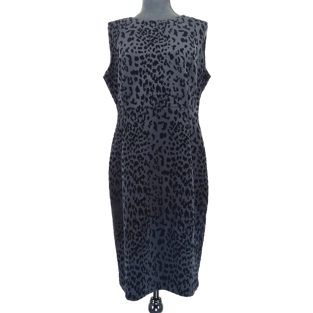 Calvin Klein‎ Dress Women's Sleeveless Leopard Velvet Textured Sheath Black 14 L